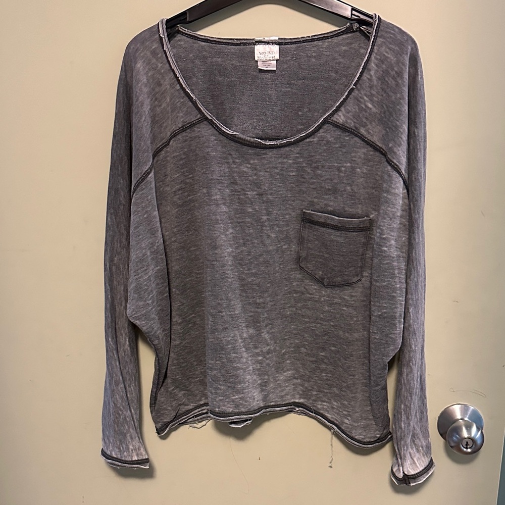 Word of Mouth Gray Women's Top with Pocket in size medium